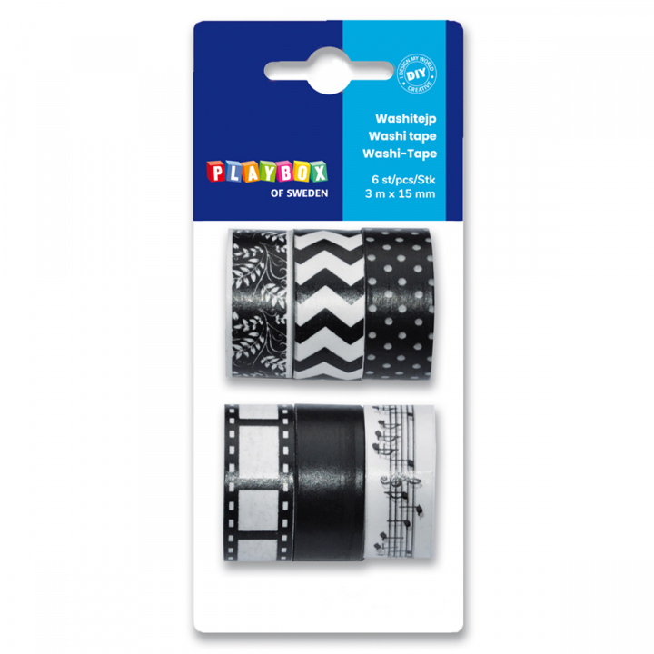 Washi Tape sort & hvid 6-pak i gruppen Hobby & Kreativitet / Hobbytilbehør / Washi Tape hos Pen Store (126867)