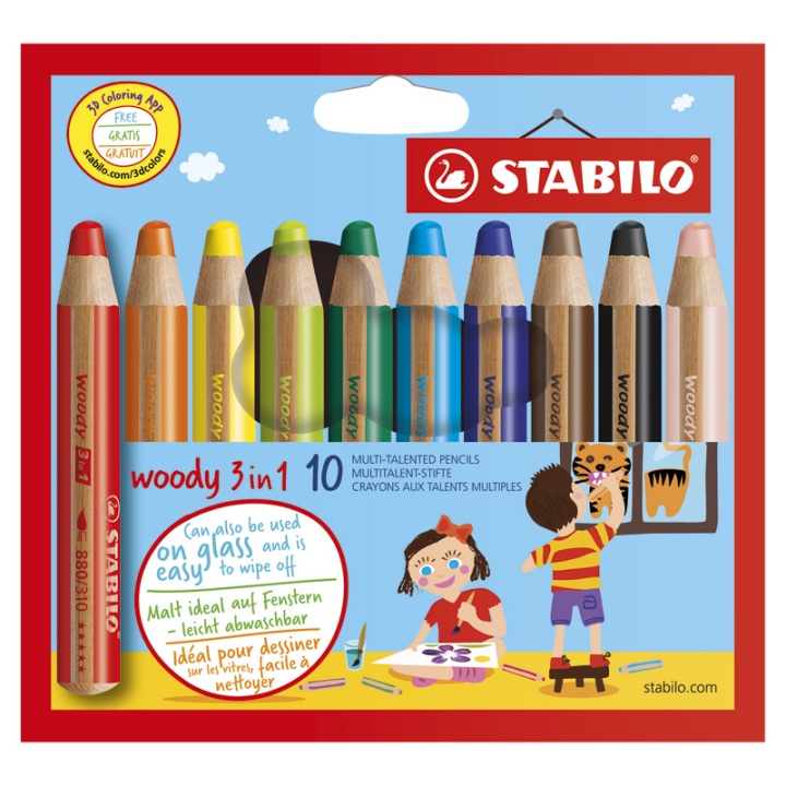 Woody 3-in-1 Farvepenne 10-sæt i gruppen Kids / Børnepenne / Farveblyanter til børn hos Pen Store (100444)