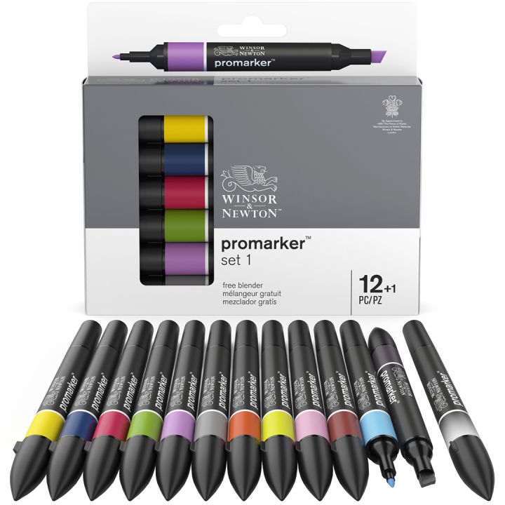 ProMarker sæt 12 stk + blender (Set 1) i gruppen Penne / Kunstnerpenne / Illustrationmarkers hos Pen Store (100540)