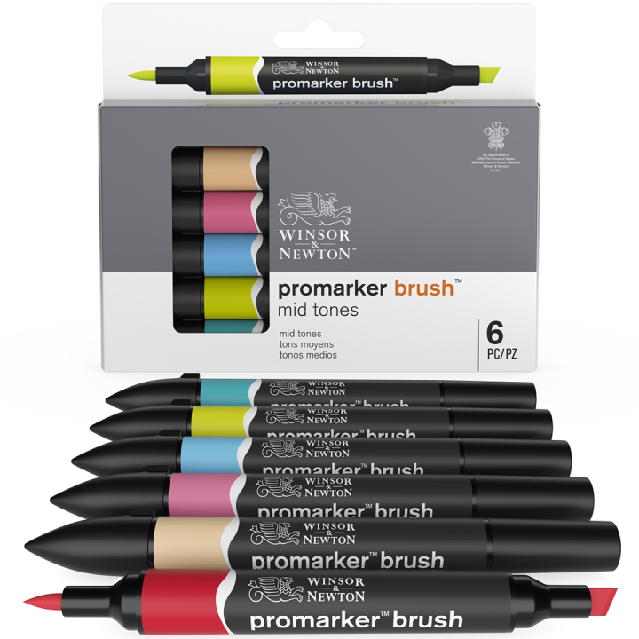 BrushMarker sæt 6 stk Mid Tones i gruppen Penne / Kunstnerpenne / Illustrationmarkers hos Pen Store (100552)