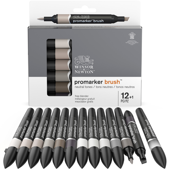 BrushMarker Neutral tones sæt 12 stk + Blender i gruppen Penne / Kunstnerpenne / Illustrationmarkers hos Pen Store (100556)