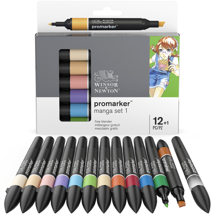 ProMarker sæt 12 stk + blender (Manga set 1) i gruppen Penne / Kunstnerpenne / Illustrationmarkers hos Pen Store (100558)