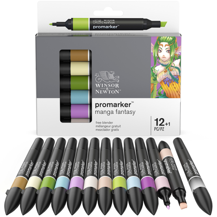 ProMarker sæt 12 stk + blender (Manga Fantasy) i gruppen Penne / Kunstnerpenne / Tuschpenne hos Pen Store (100561)
