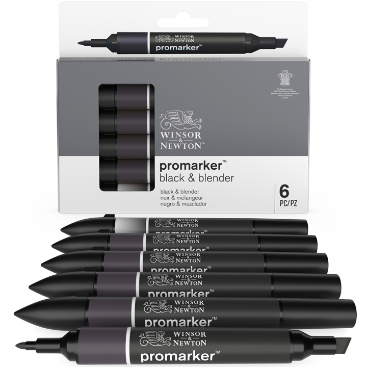 ProMarker sæt 6 stk Black & Blender i gruppen Penne / Kunstnerpenne / Illustrationmarkers hos Pen Store (100567)