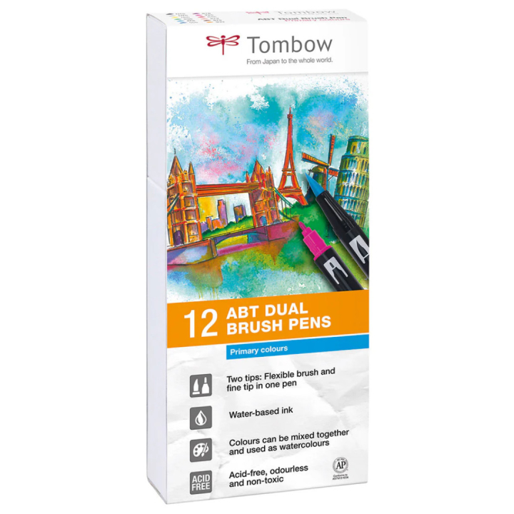 ABT Dual Brush pen 12-set Primary i gruppen Penne / Kunstnerpenne / Penselpenne hos Pen Store (101081)