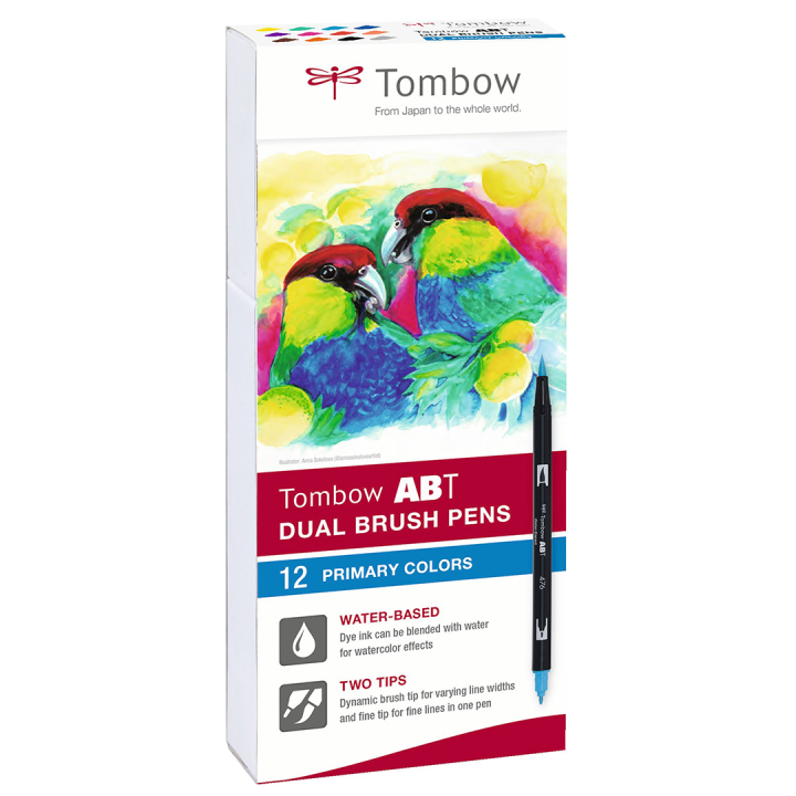 ABT Dual Brush pen 12-set Primary i gruppen Penne / Kunstnerpenne / Penselpenne hos Pen Store (101081)
