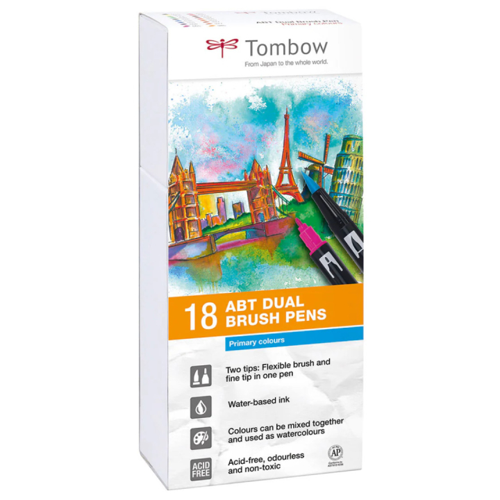 ABT Dual Brush pen 18-set Primary i gruppen Penne / Kunstnerpenne / Penselpenne hos Pen Store (101098)