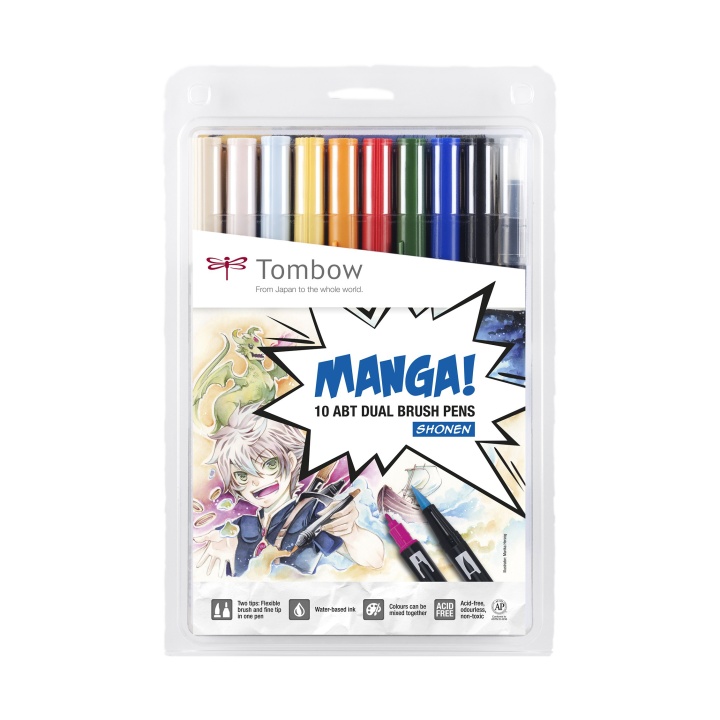 ABT Dual Brush 10-Set Manga Shonen i gruppen Penne / Produktserie / ABT Dual Brush hos Pen Store (101101)