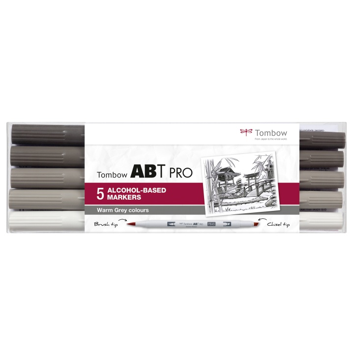 ABT PRO Dual Penselpen 5-sæt Warm Grey i gruppen Penne / Kunstnerpenne / Illustrationmarkers hos Pen Store (101258)