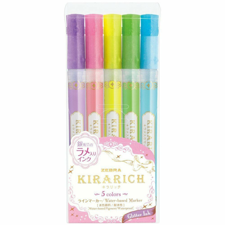 Kirarich Glitter Highlighter 5-sæt i gruppen Hobby & Kreativitet / Teknikker / Bullet Journaling hos Pen Store (102200)