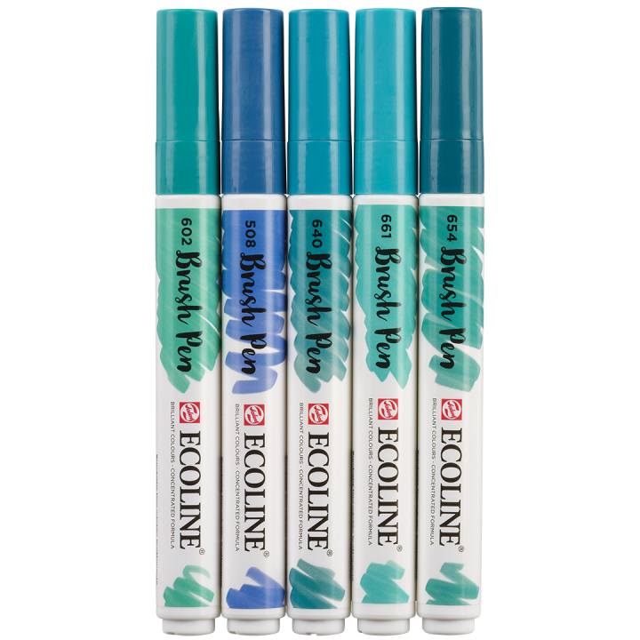 Brush Pen Green Blue 5-set i gruppen Penne / Kunstnerpenne / Penselpenne hos Pen Store (103715)