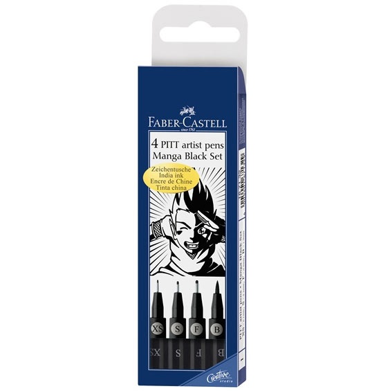 PITT Artist Pens Manga sæt 4 stk Black i gruppen Penne / Kunstnerpenne / Penselpenne hos Pen Store (105151)