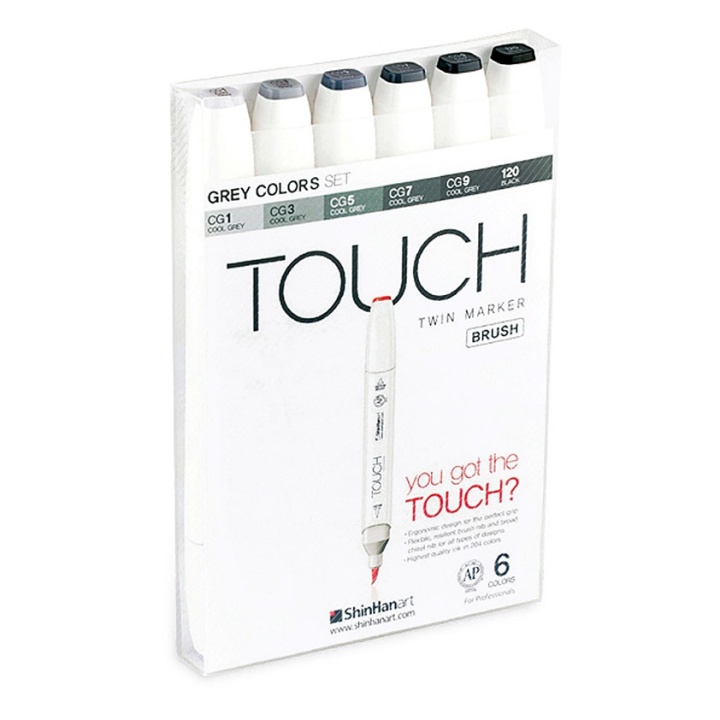 Twin Brush Marker sæt 6 stk Grey i gruppen Penne / Kunstnerpenne / Penselpenne hos Pen Store (105320)