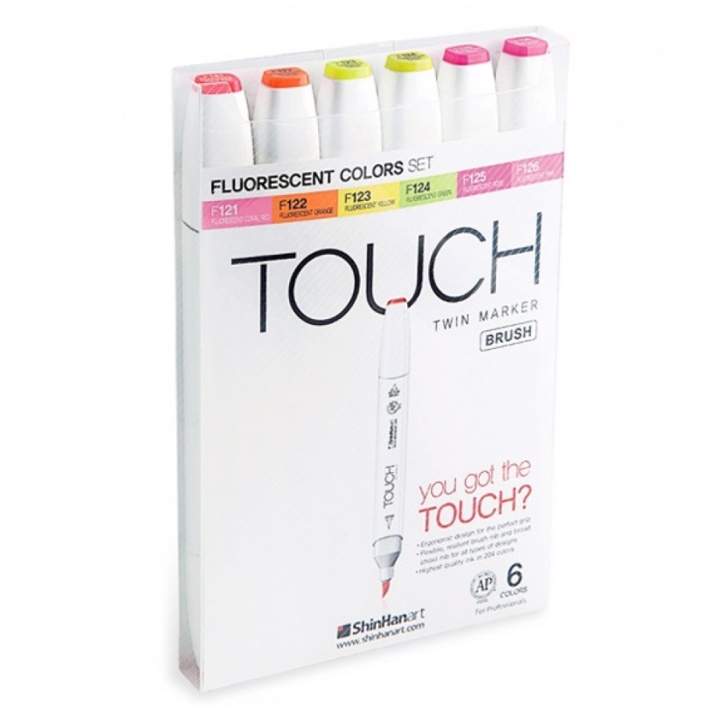 Twin Brush Marker sæt 6 stk Neon Fluorescent i gruppen Penne / Kunstnerpenne / Penselpenne hos Pen Store (105852)