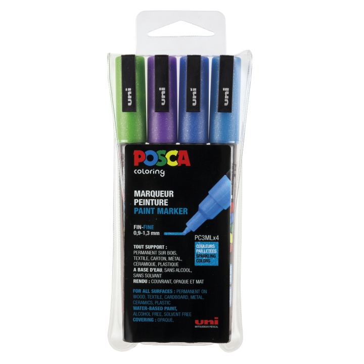 Posca PC-3M Glitter Blue tones 4-sæt i gruppen Penne / Kunstnerpenne / Illustrationmarkers hos Pen Store (110417)