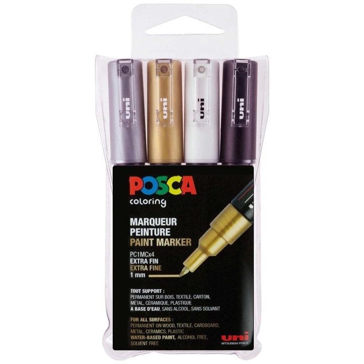 Posca PC-1M Metallic 4-sæt i gruppen Penne / Kunstnerpenne / Illustrationmarkers hos Pen Store (110420)
