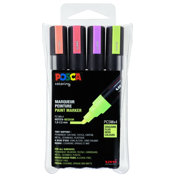 Posca PC-5M Neon 4-sæt i gruppen Penne / Kunstnerpenne / Illustrationmarkers hos Pen Store (110434)