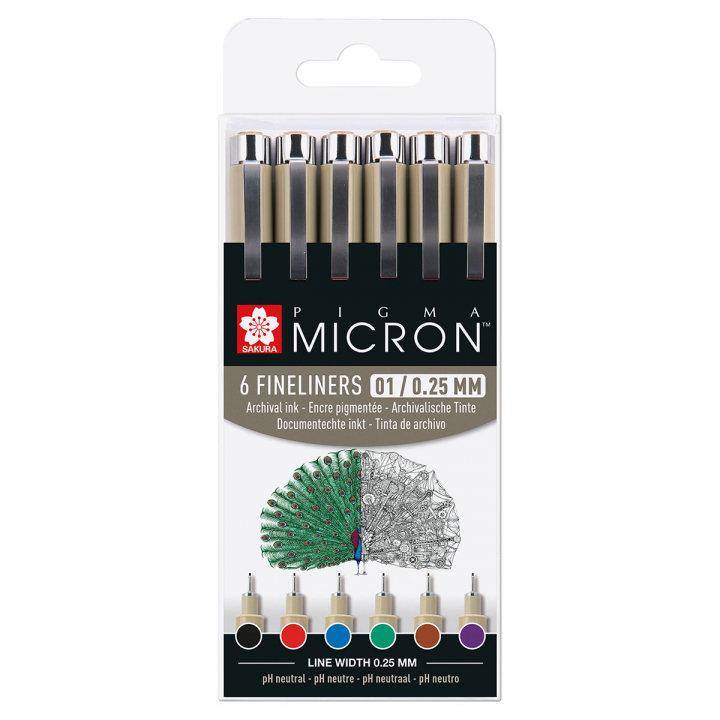 Pigma Micron Fineliner 6-set 01 Basic Colours i gruppen Penne / Skrive / Fineliners hos Pen Store (125575)