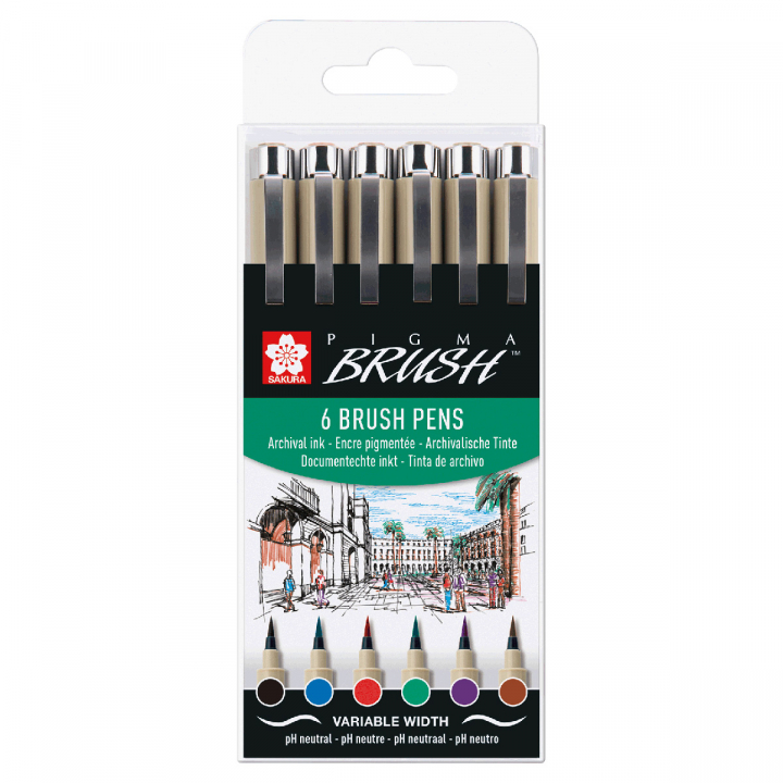 Pigma Brush 6-set Basic Colours i gruppen Penne / Skrive / Fineliners hos Pen Store (125579)