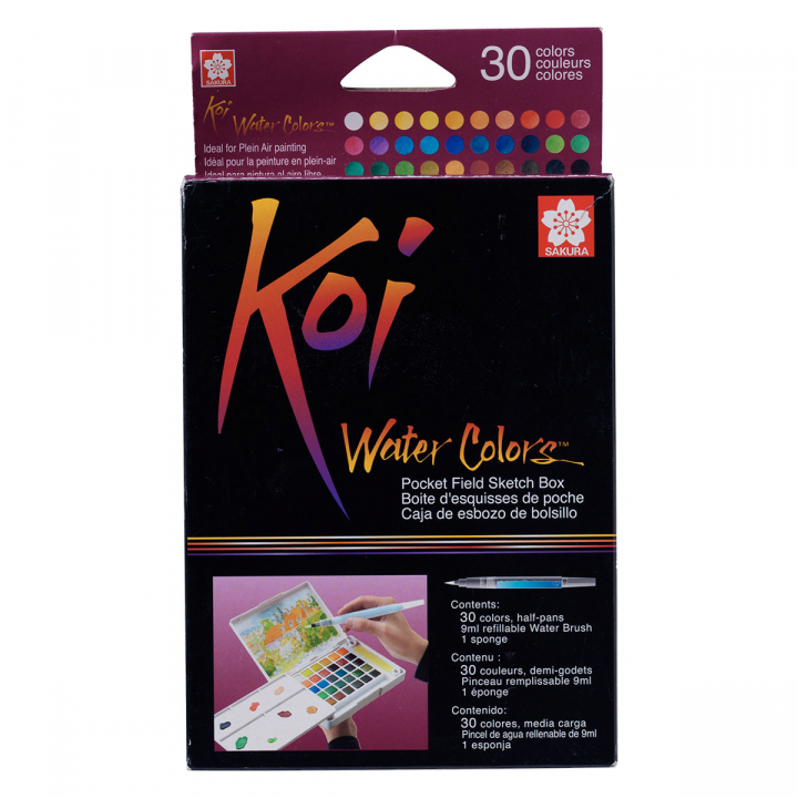 Koi Water Colors Pocket Field Sketch Box 30 + Brush i gruppen Kunstnerartikler / Farver / Akvarelfarver hos Pen Store (125615)