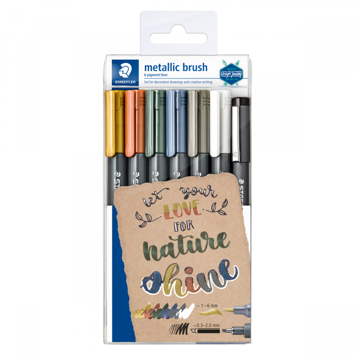 Marker Brush Metallic 5-pack + brush + pigment liner i gruppen Penne / Kunstnerpenne / Penselpenne hos Pen Store (126588)