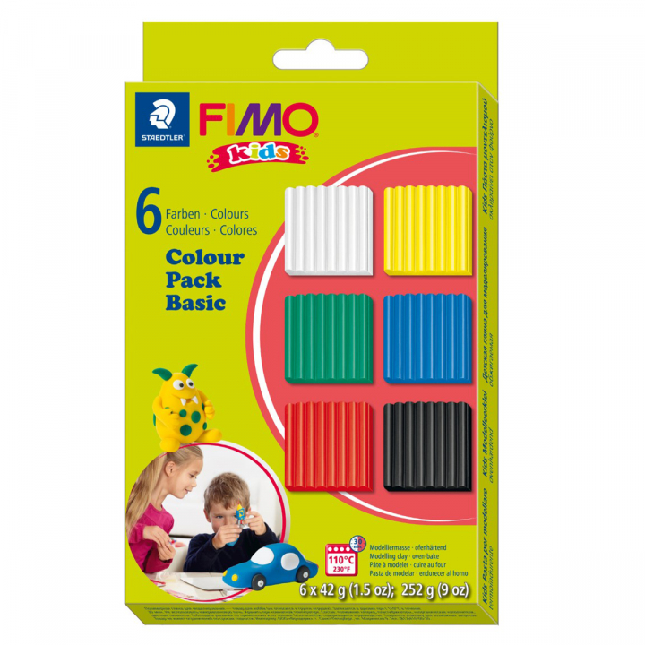 FIMO Kids Modelleringsler 6-pack Basic colours i gruppen Kids / Farve og maling til børn / Skab med modellervoks hos Pen Store (126644)