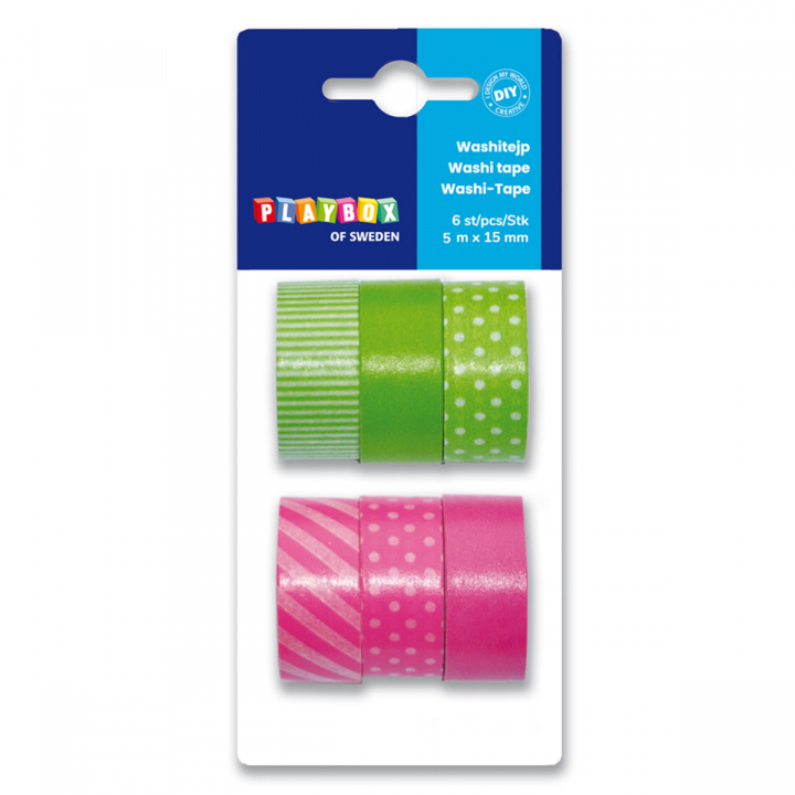 Washi Tape grøn & pink 6-pak i gruppen Hobby & Kreativitet / Hobbytilbehør / Washi Tape hos Pen Store (126869)