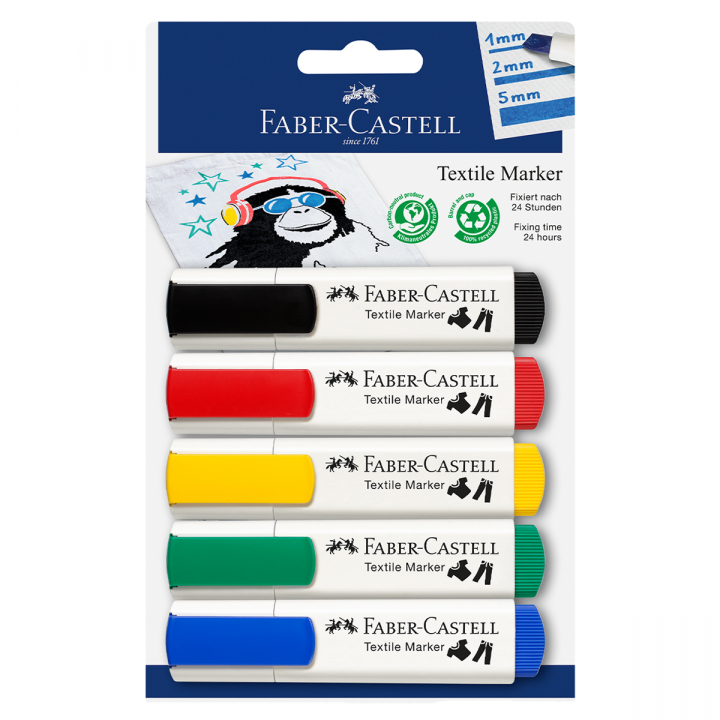 Textil Marker Basic 5-sæt i gruppen Hobby & Kreativitet / Farver / Tekstilfarve og tekstiltusch hos Pen Store (128298)