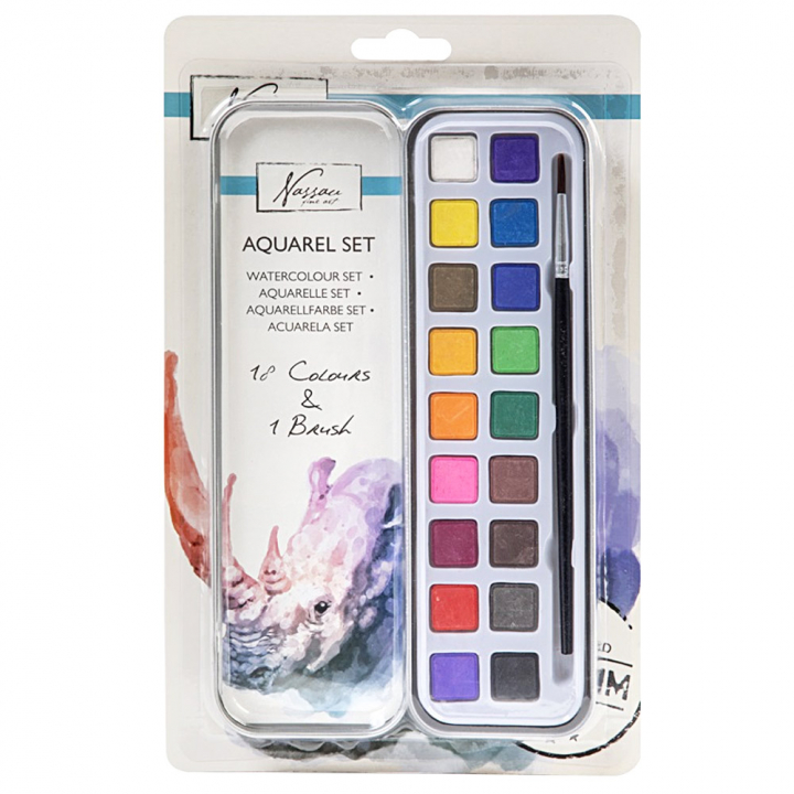 Akvarelkit 18 farver + børste i gruppen Kunstnerartikler / Kunstnerfarver / Akvarelmaling hos Pen Store (128538)