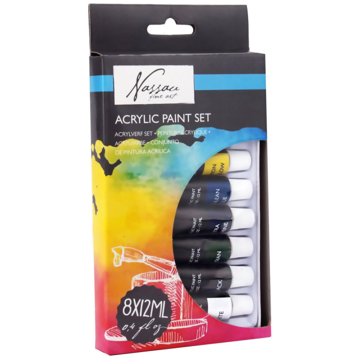 Akrylfarve 12 ml 8-sæt i gruppen Kunstnerartikler / Kunstnerfarver / Akrylmaling hos Pen Store (128543)