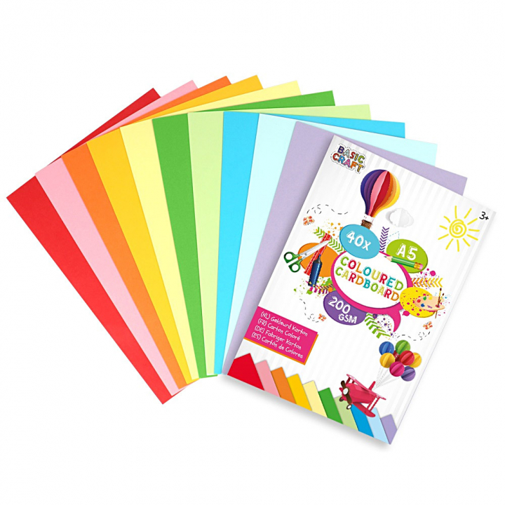 Farvet hobbykarton 200g A5 40-pak i gruppen Kids / Sjovt og lærerigt / Papir og Tegneblokke hos Pen Store (128567)