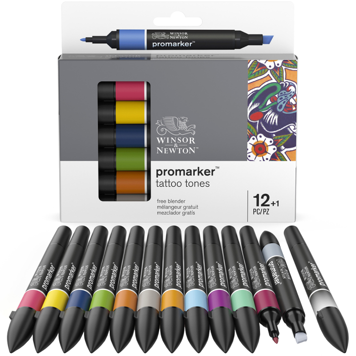 Promarker 12-sæt + Blender (Tattoo Tones) i gruppen Penne / Kunstnerpenne / Illustrationmarkers hos Pen Store (128781)