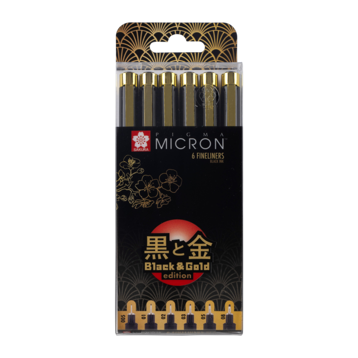 Pigma Micron Black & Gold Edition Fineliner 6-set i gruppen Penne / Skrive / Fineliners hos Pen Store (129230)