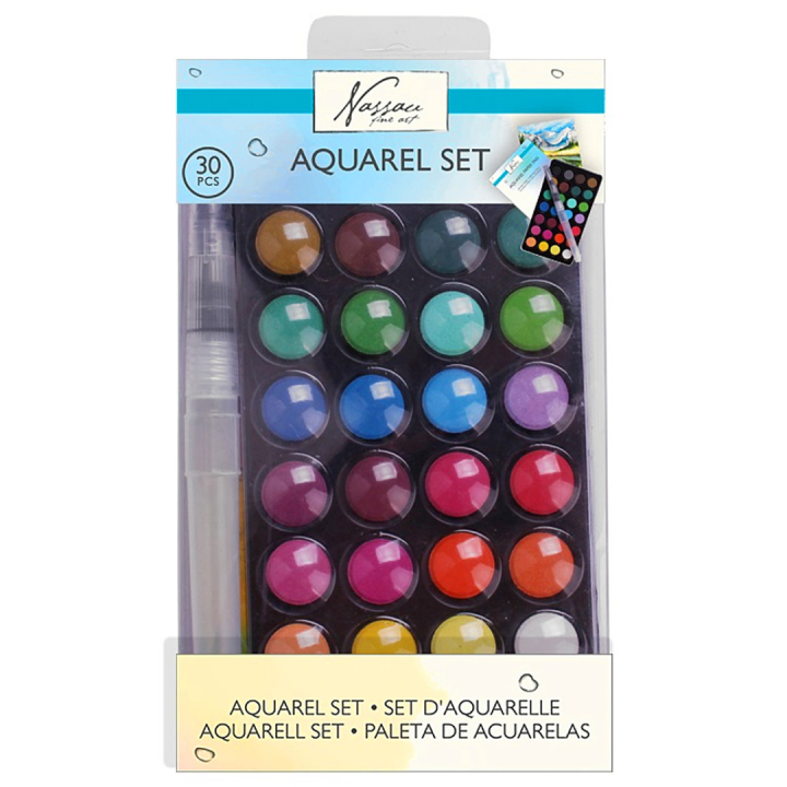 Akvarelfarver 28-sæt + vandpensel & papir i gruppen Kunstnerartikler / Kunstnerfarver / Akvarelmaling / Akvarelfarve i kop hos Pen Store (129361)