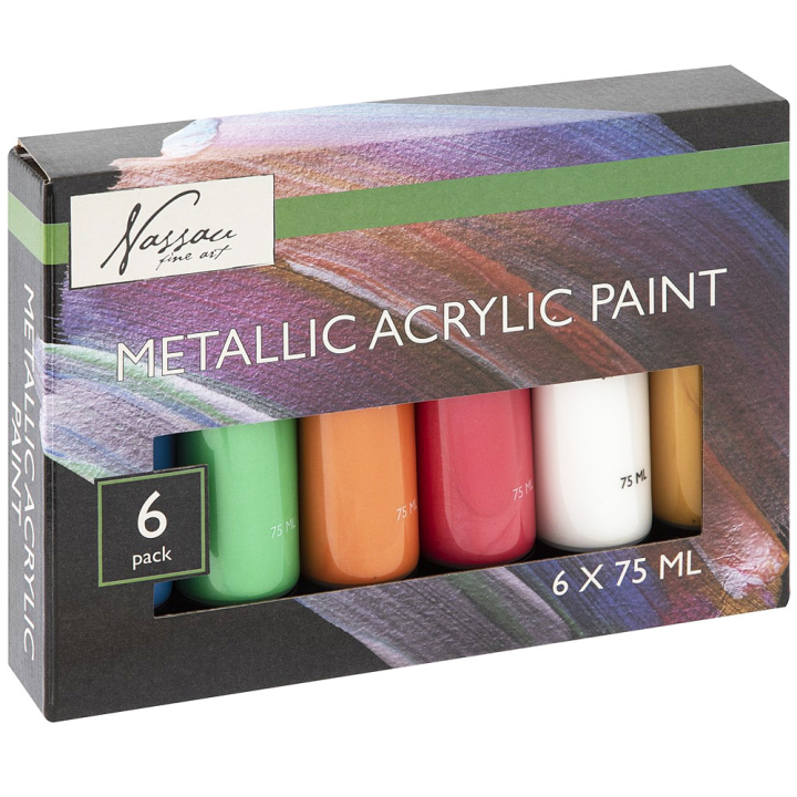Akrylfarve 75ml Metallic 6-sæt i gruppen Kunstnerartikler / Kunstnerfarver / Akrylmaling hos Pen Store (129366)