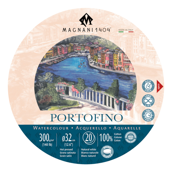 Akvarelblok Rund Portofino 100% Bomuld 300g 32cm 20 Sheets i gruppen Papir & Blok / Kunstnerblok / Akvarelblok hos Pen Store (129657)