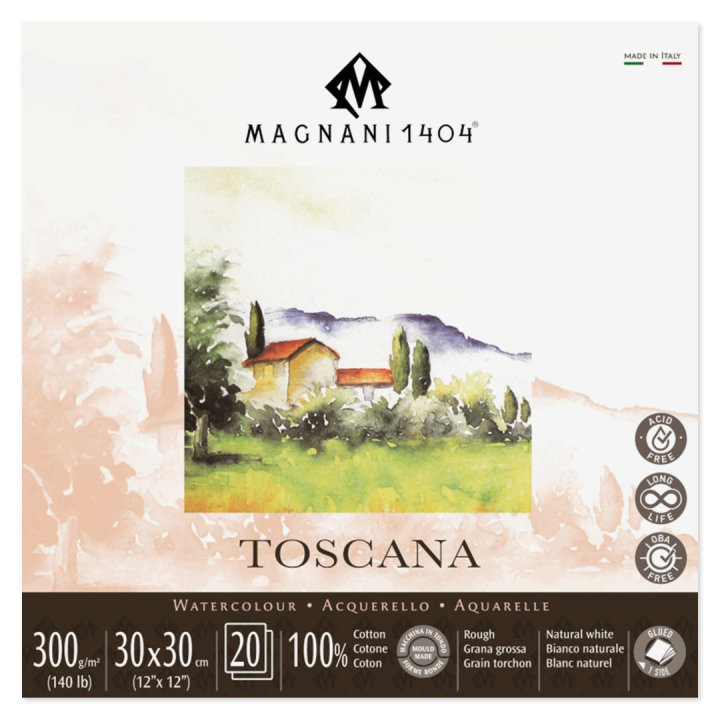 Akvarelblok Toscana 100% Bomuld 300g Rough 30x30cm 20 Sheets i gruppen Papir & Blok / Kunstnerblok / Akvarelblok hos Pen Store (129676)
