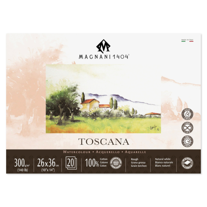 Akvarelblok Toscana 100% Bomuld 300g 26x36cm 20 Sheets i gruppen Papir & Blok / Kunstnerblok / Akvarelblok hos Pen Store (129831)