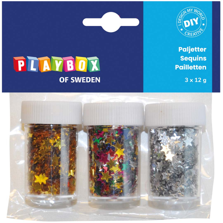 Pailletter 3 x stjerner 12 g i gruppen Kids / Sjovt og lærerigt / Glitter og paillette hos Pen Store (131287)