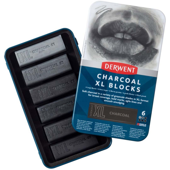 Charcoal XL Blocks Tin sæt 6 stk i gruppen Kunstnerartikler / Kridt og blyanter / Grafit og blyant hos Pen Store (131410)