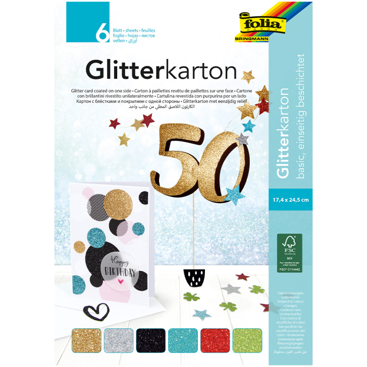 Glitterkarton Basic 6 Ark i gruppen Kids / Sjovt og lærerigt / Papir og Tegneblokke hos Pen Store (131656)