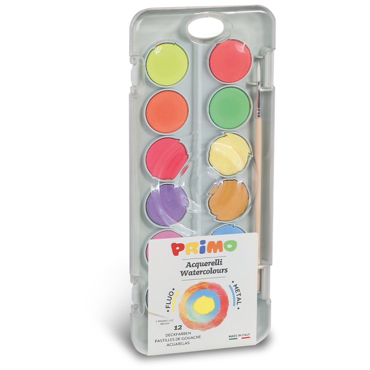 Vandfarver 12-sæt Fluo+Metallic Ø30 + pensel i gruppen Kids / Farve og maling til børn / Akvarel til børn hos Pen Store (132096)