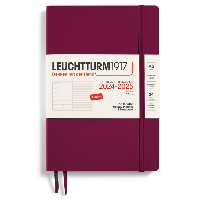 Kalender 18M Weekly Planner & Notebook Soft Cover A5 Port Red i gruppen Papir & Blok / Kalendere / 18 mdr kalendere hos Pen Store (132572)