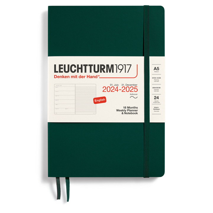 Kalender 18M Weekly Planner & Notebook Soft Cover A5 Forest Green i gruppen Papir & Blok / Kalendere / 18 mdr kalendere hos Pen Store (132574)