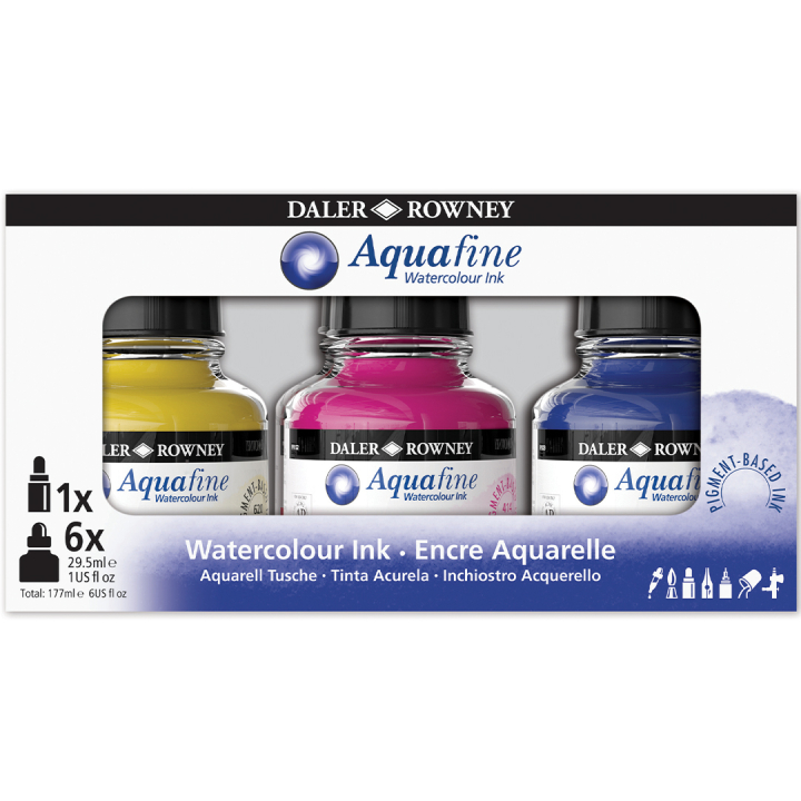 Intro Ink Aquarelle set 6 x 29,5 ml i gruppen Kunstnerartikler / Kunstnerfarver / Akvarelmaling / Flydende akvarelfarve hos Pen Store (132932)