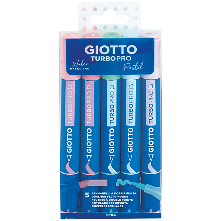 Turbo Pro Dual Tip Marker Pen 5-sæt Pastel i gruppen Penne / Kunstnerpenne / Akvarelmarkers hos Pen Store (135470)