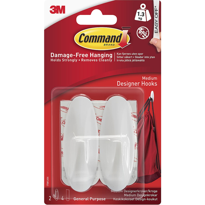 Command Selvklæbende Kroge Design Medium Hvid 2-pak i gruppen Hobby & Kreativitet / Organisere / Rammer / Billedeophæng hos Pen Store (135683)