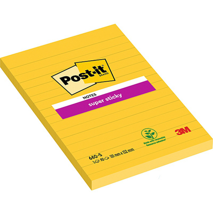 Post-It Super Sticky 102x152 Gult linjeret i gruppen Papir & Blok / Skriv og noter / Post-it og notesblokke hos Pen Store (135727)