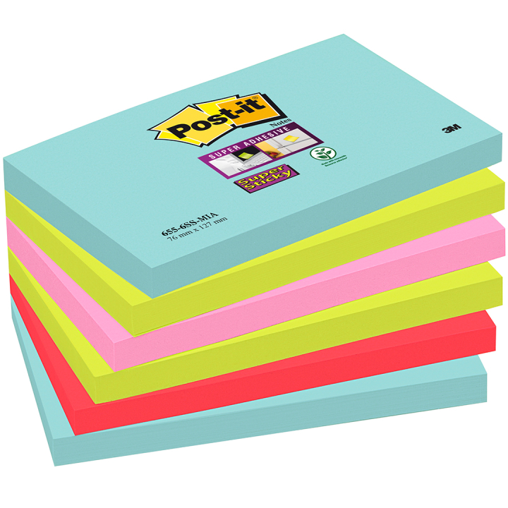 Post-it Super Sticky 76x127 Farvemix Cosmic 6-pak i gruppen Papir & Blok / Skriv og noter / Post-it og notesblokke hos Pen Store (135732)
