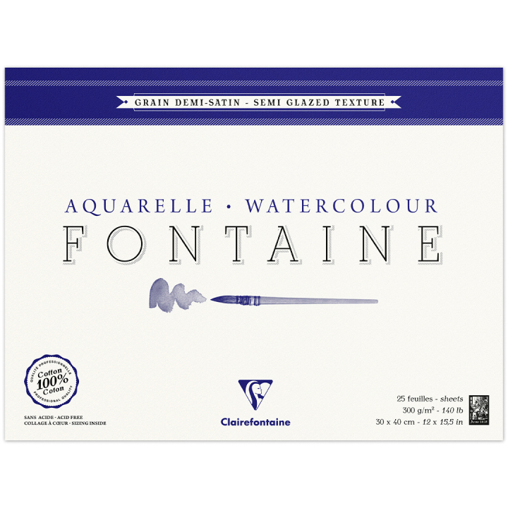 Fontaine Akvarelblok Semi-Glazed 30x40 cm 300g i gruppen Papir & Blok / Kunstnerblok / Akvarelblok hos Pen Store (136160)